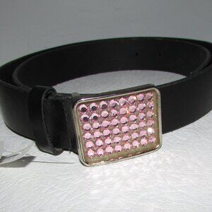Elite Accessories Black Belt w/ Pink Rhinestone Buckle - M